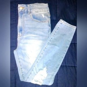 Light Blue Ripped Wax Jeans Size 13/31